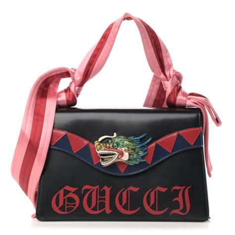 GUCCI Calfskin Naga Dragon Small Shoulder Bag Black